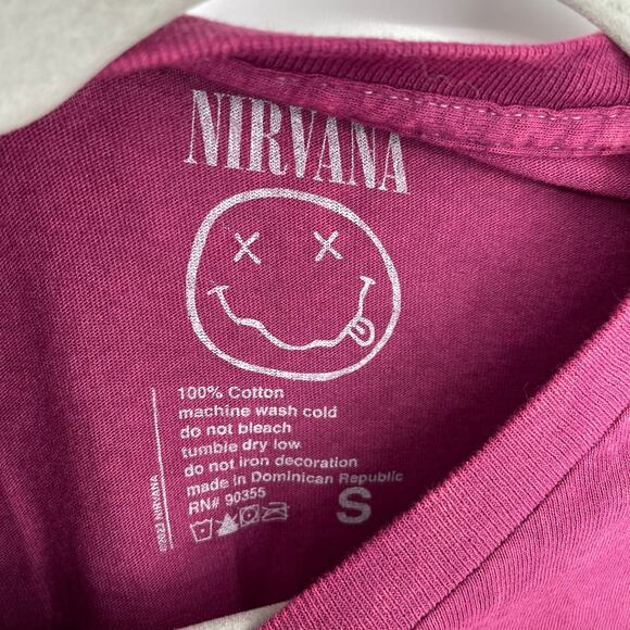 Officially Licensed Nirvana Nevermind Smiley Grunge Tee Magenta Acid Wash Small - Picture 3 of 5